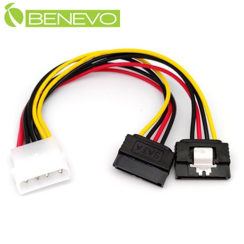 Benevo IDE 4PIN(公)轉雙SATA(母)電源轉接線 (BPIDEM2SATAF2S)