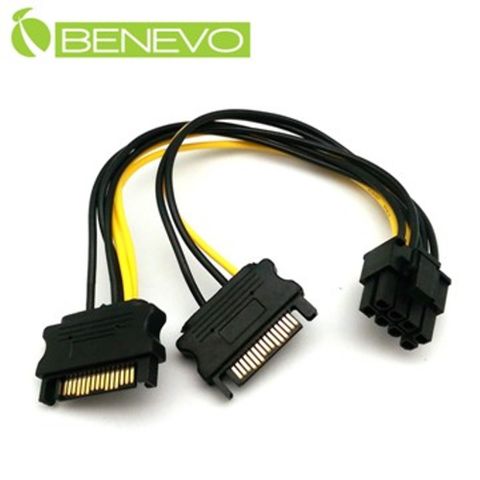 Benevo 20cm 雙SATA轉顯示卡8PIN電源轉接線 (BPSATA228P020)