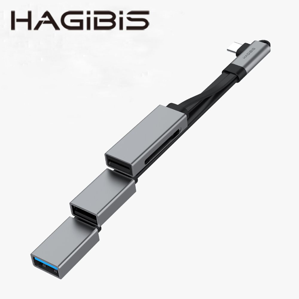 HAGiBiS 海備思  Type-C轉USB轉接頭(彎頭USB3.0*1+USB2.0*1+SD/TF卡槽(ACL05)