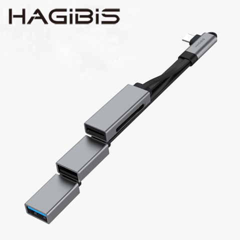 HAGiBiS Type-C轉USB轉接頭(彎頭）USB3.0*1+USB2.0*1+SD/TF卡槽(ACL05)