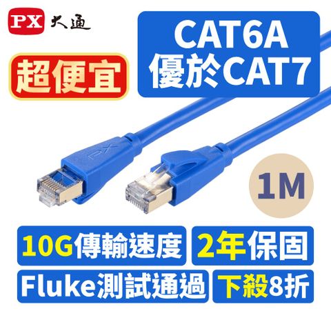 PX 大通 LC6A-1M CAT6A RJ45接頭 26AWG SFTP網路線 1米