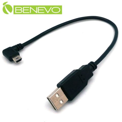 BENEVO左彎型 20cm USB2.0 A公轉Mini USB(5Pin)公高隔離連接線 (BUSB0020AMMBML)