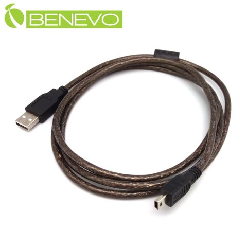 Benevo 專業級 1.5米 USB2.0 A公-Mini B公 訊號連接線採128編金屬編織與磁環 (BUSB0151AMMBM)