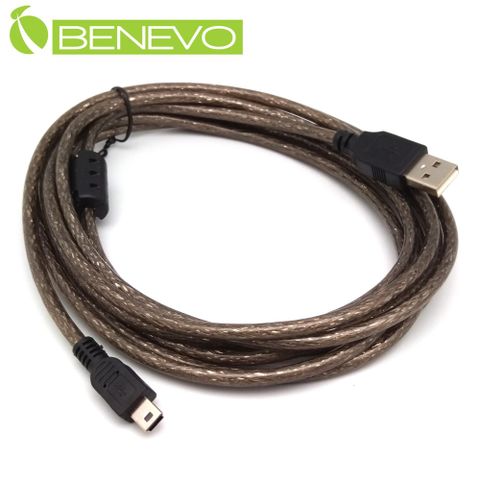 Benevo 專業級 3米 USB2.0 A公-Mini B公 訊號連接線採128編金屬編織與磁環 (BUSB0301AMMBM)