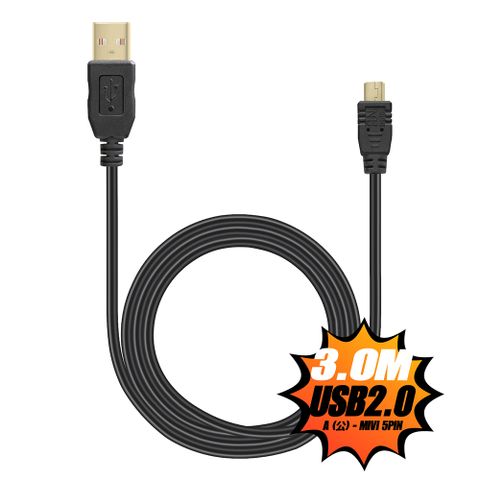 FUNDIGITAL USB2.0傳輸線-A公對mini 5pin 3M-黑