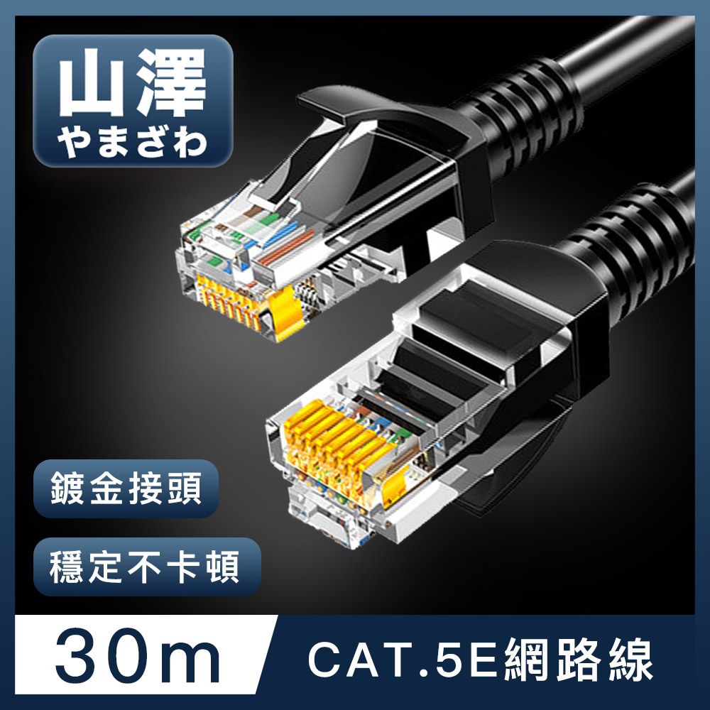 山澤  Cat.5e 無屏蔽高速傳輸八芯雙絞鍍金芯網路線 黑/30M