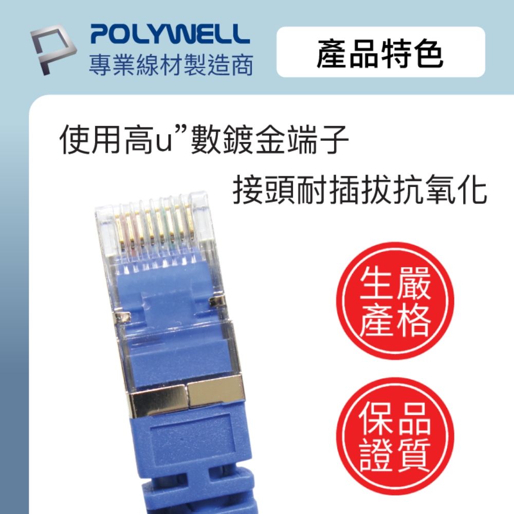 POLYWELL 寶利威爾 CAT6A 高速乙太網路線 S/FTP 10Gbps/ 5M