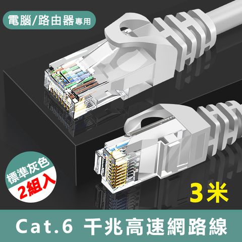 Cat.6標準RJ45網路傳輸圓線-3米(2入組)