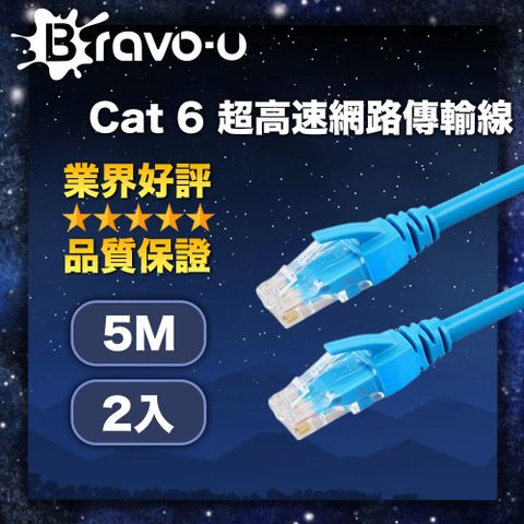 高效網路傳輸線 帶你暢遊網路Bravo-u Cat6超高速傳輸網路線(5米) 2入組