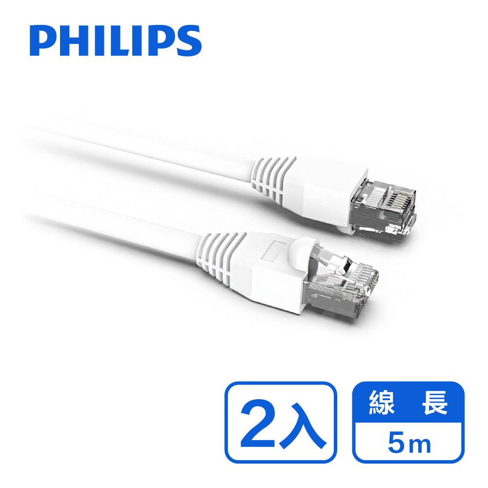 PHILIPS 飛利浦  5.0m Cat 6 網路線-兩入組 SWN2208G/10-2