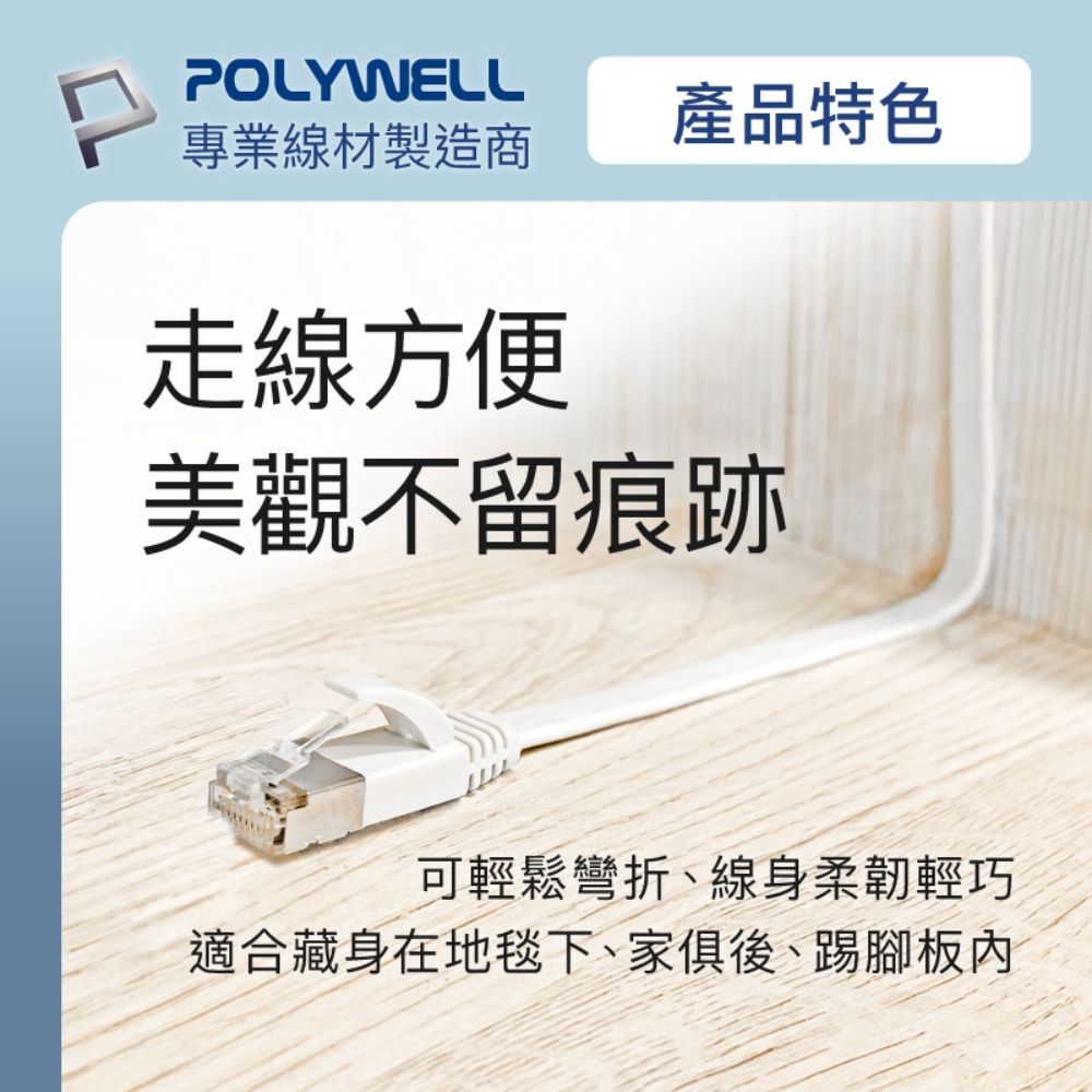 POLYWELL 寶利威爾 CAT6A 高速網路扁線 /5M