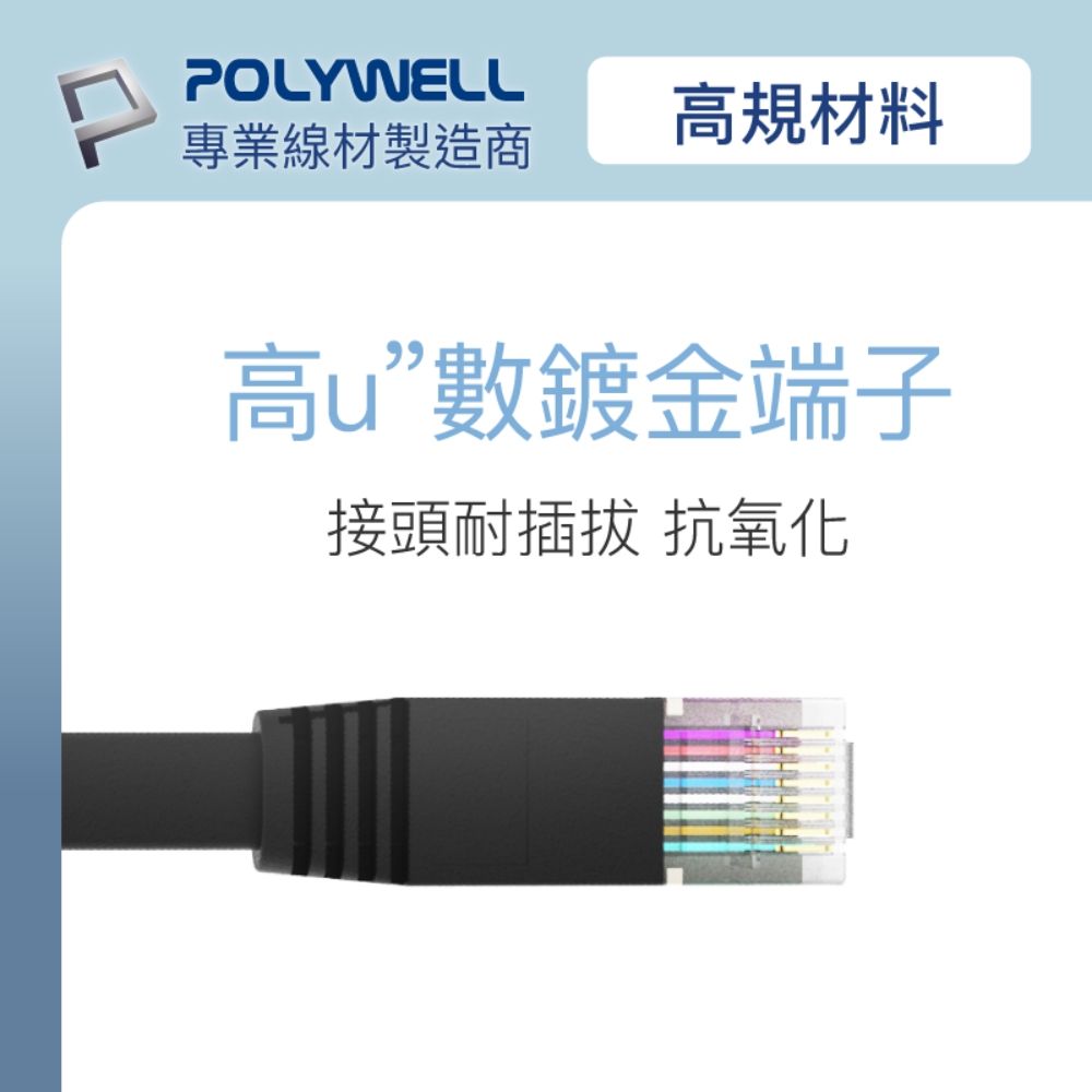 POLYWELL 寶利威爾 CAT6A 高速網路扁線 /5M