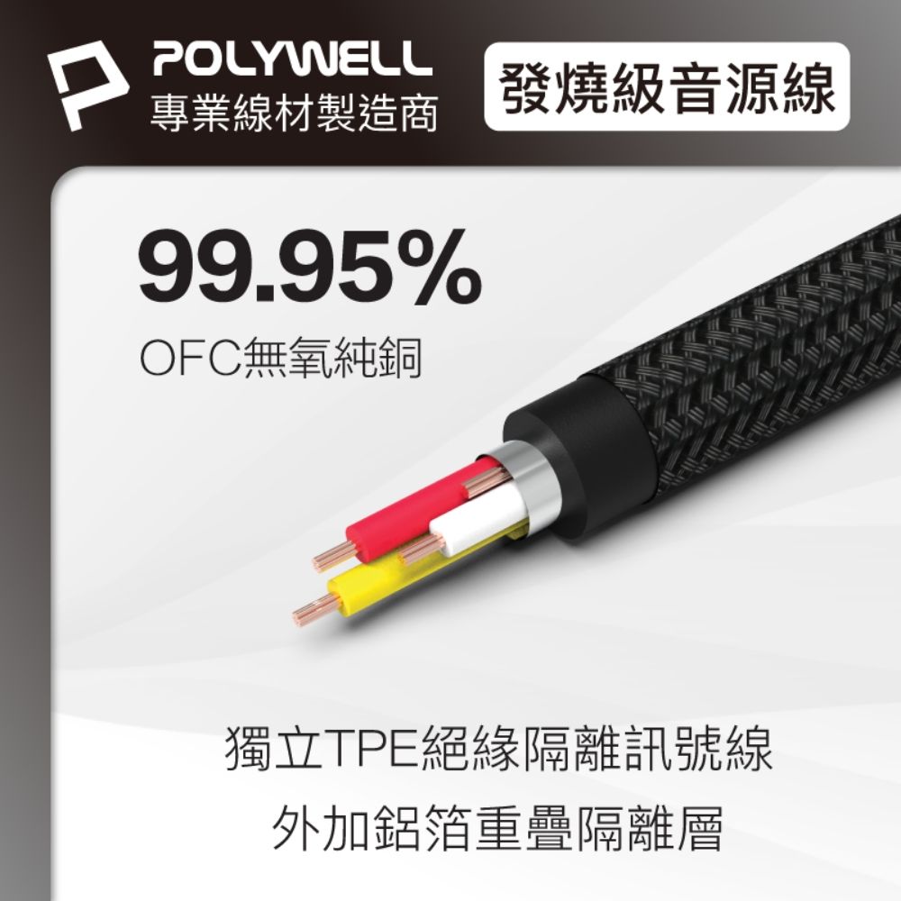 POLYWELL 寶利威爾 3.5mm AUX音源延長線 三環四節 公對母 BRAID版 /50公分