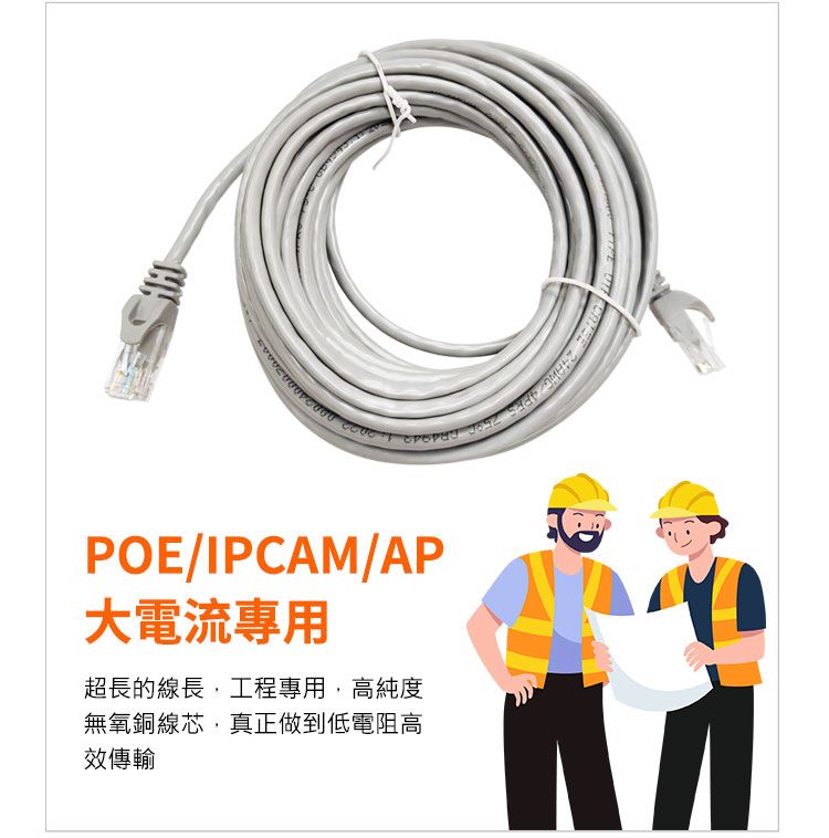 POE/IPCAM/AP大電流專用超長的線長工程專用,高純度無氧銅線芯,真正做到低電阻高效傳輸VW