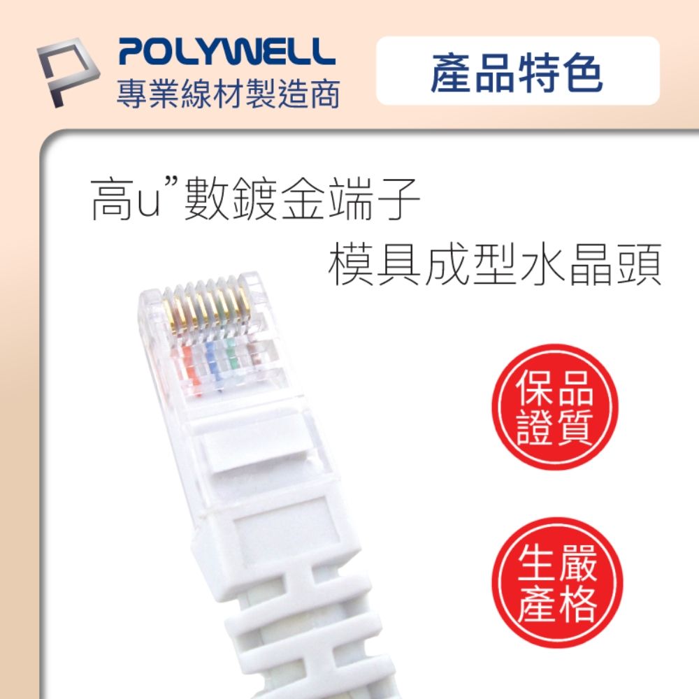 POLYWELL 寶利威爾 CAT6 極細高速網路線 /2M /白色/藍色