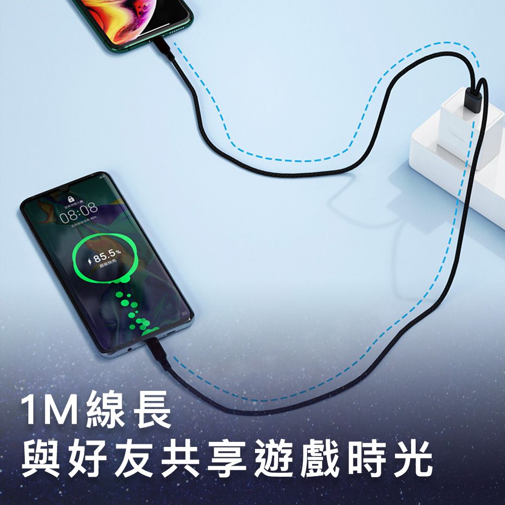 MoZuo 魔宙 一分二 Type-C轉MicroUSB+Type-C 2A快充充電線 黑 1M