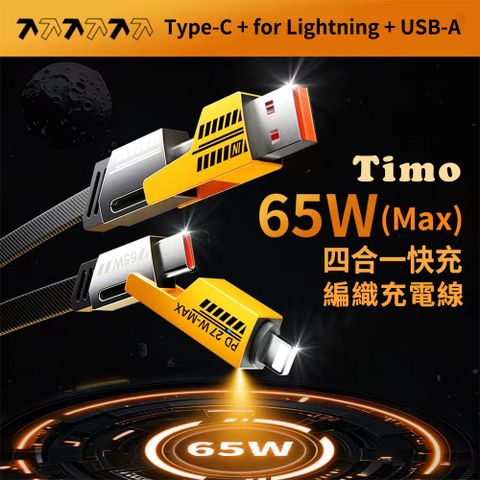 【Timo】65W 四合一 Type-C to Type-C USB PD編織快充傳輸線 1M