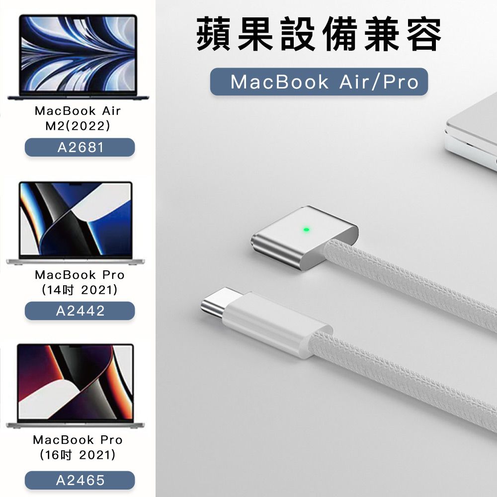 MoZuo 魔宙 支援MagSafe3 140W快充白色編織充電線 2M