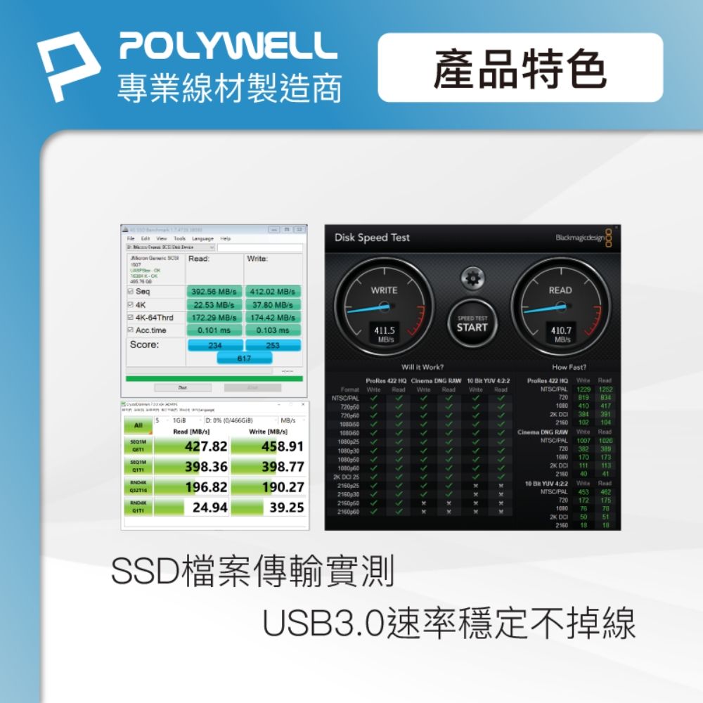 POLYWELL 寶利威爾 USB3.0 Type-A公對Micro-B公 高速傳輸線 /25公分