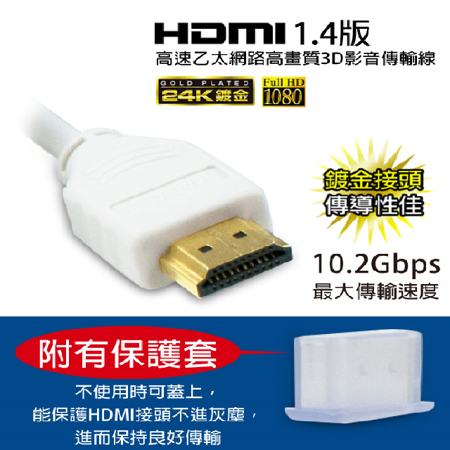 MAGIC 神奇 HDMI 1.4版 高速乙太網路高畫質3D影音傳輸線(附二款轉接頭)-2M