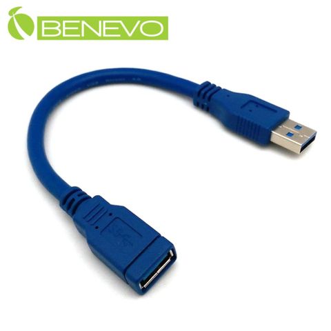 BENEVO 20cm USB3.0超高速雙隔離延長線 [BUSB3020AMF(藍色有包覆)]