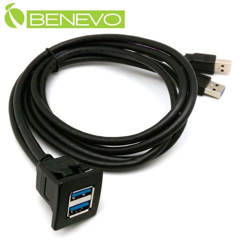 BENEVO面板嵌入型 1米 雙USB3.0 A公對A母訊號延長線 (BUSB3102AMFC)