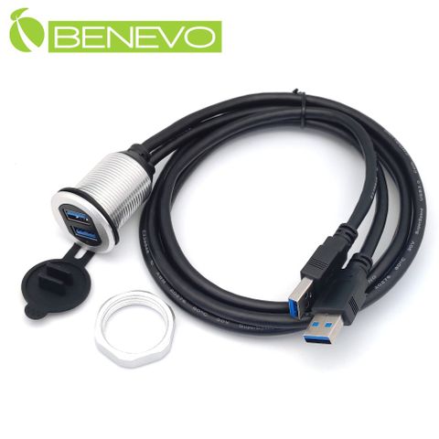 BENEVO面板型 1米 雙孔USB3.0訊號延長線 (BUSB3102AMF圓孔金屬銀)