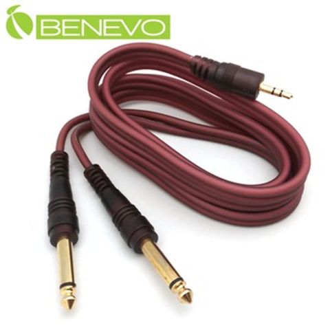 BENEVO 1.5米 3.5mm立體聲轉雙6.3mm公音訊連接線 (BAU01503M6M2棕)