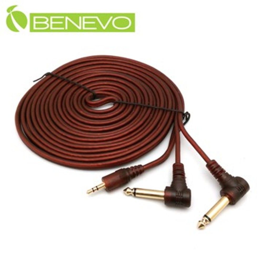 Benevo  5米 3.5mm立體聲轉雙6.3mm單聲道一對二連接線 (BAU05003M6ML2棕)