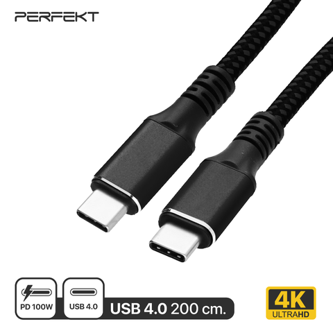 PERFEKT USB4.0 Type-C to Type-C 公對公傳輸線 20G 4K60HZ PD100W快充 200cm (CC-314320)
