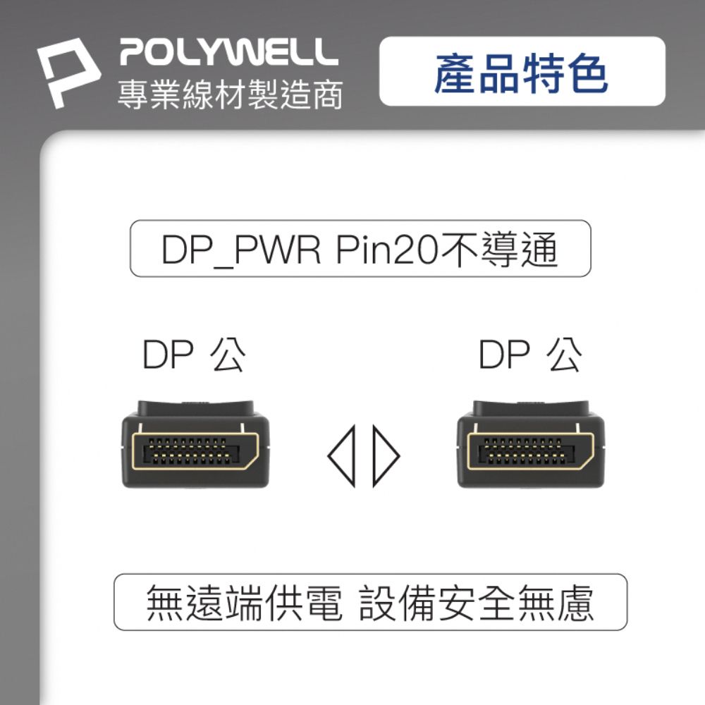 POLYWELL 寶利威爾 DP 1.2 傳輸線 DisplayPort 公對公 /1M