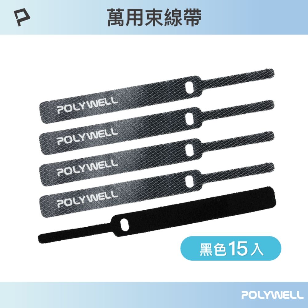 POLYWELL 寶利威爾 針型束線帶 /黑色/ 同色15入