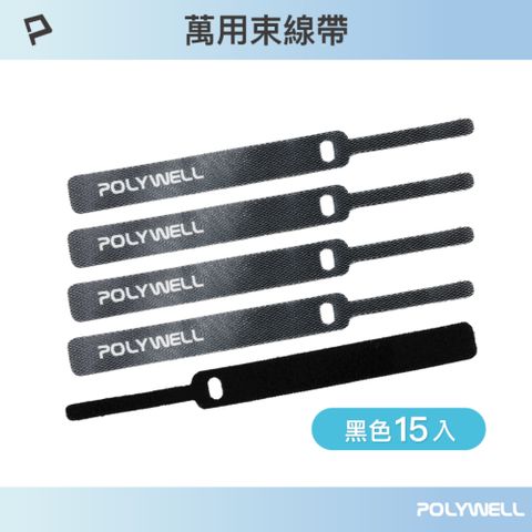 POLYWELL 針型束線帶 黑色/ 同色15入