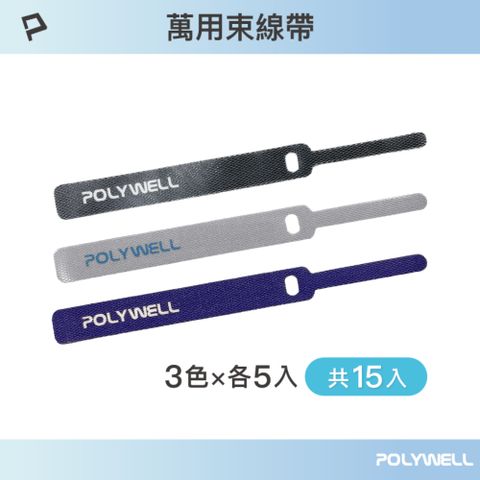 POLYWELL 寶利威爾 針型束線帶 /黑灰藍/ 包色15入