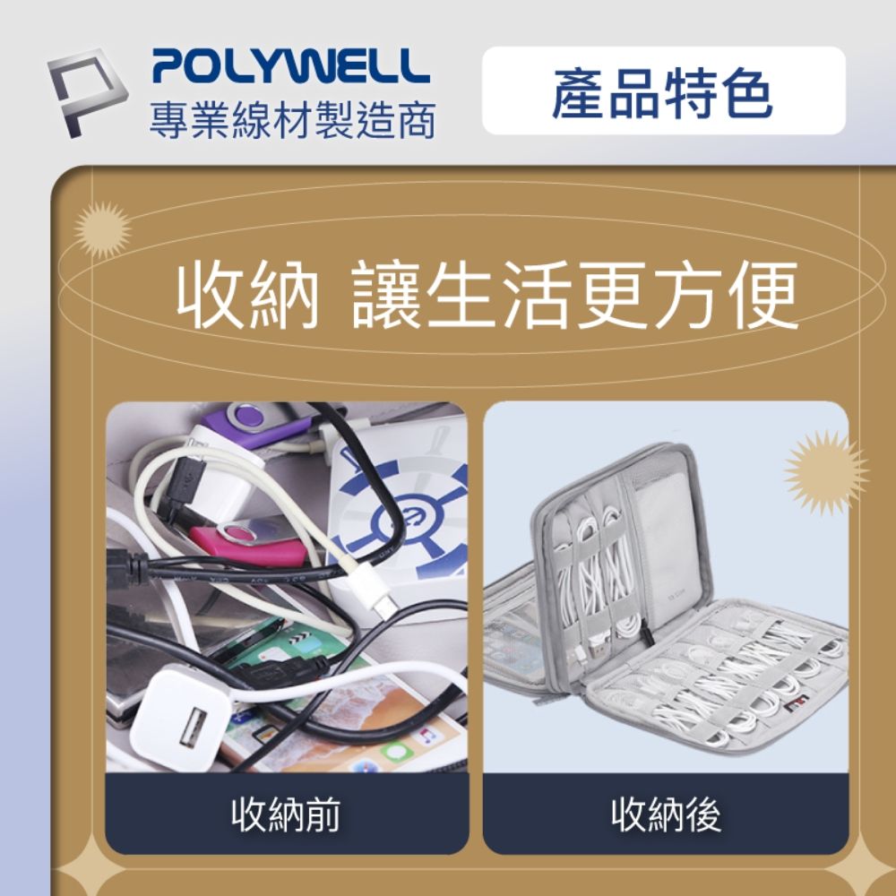 POLYWELL 寶利威爾 3C大容量收納包 /單層 /灰色