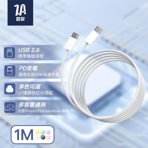 ZA 1M Type-C to Type-C 高速手機USBC傳輸充電線(編織線/PD快充/支援iPhone15/Mac/安卓)