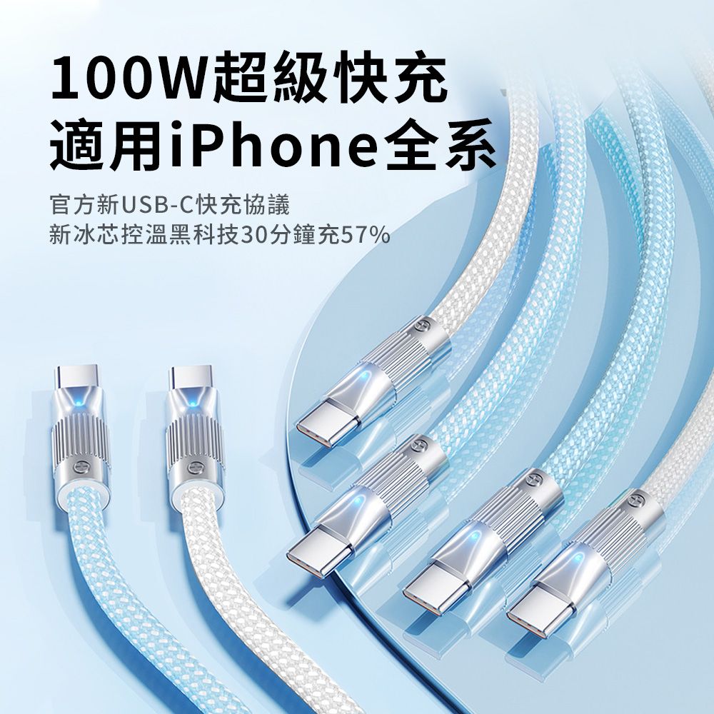 OMG PD100W超級快充 type-c高速充電線 iphone16數據傳輸線 USB-C充電線 1米