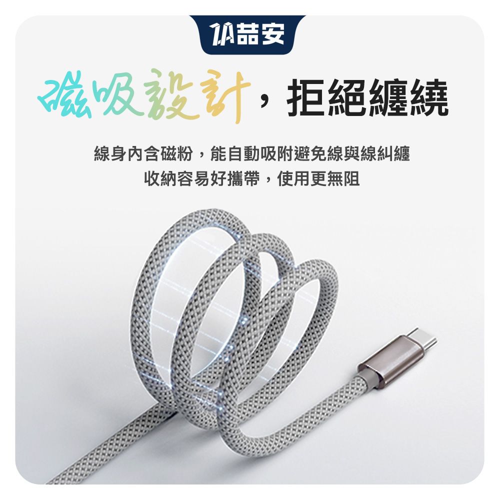 ZA 喆安 USB Type-C to Type-C PD磁吸編織快充電線 適用iPhone16 15/MacBook/iPad/手機/平板/筆電傳輸快充線