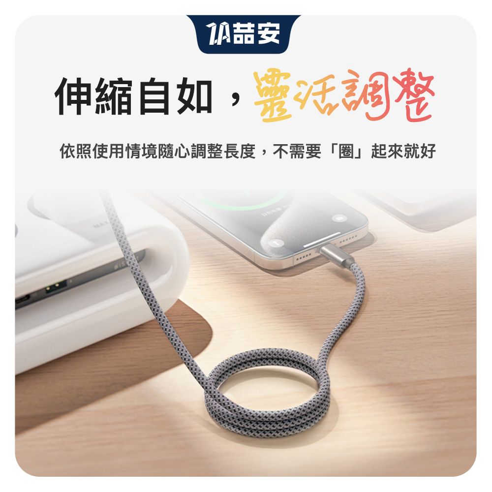 ZA 喆安 USB Type-C to Type-C PD磁吸編織快充電線 適用iPhone16 15/MacBook/iPad/手機/平板/筆電傳輸快充線