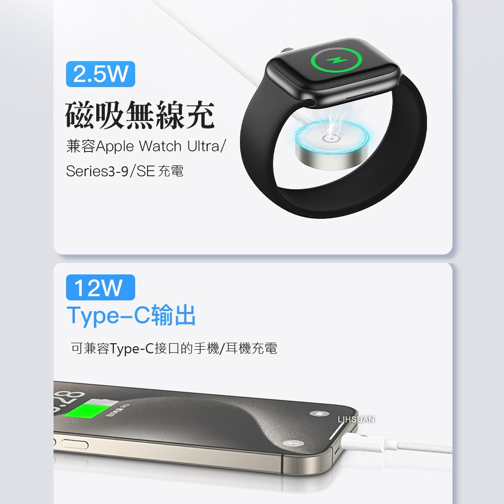 TOTU 一分二 Type-C TO Type-C/Apple Watch 9/8/7/6/5/4/3/2 Ultra 磁吸充電器充電線連接線 適用iPhone 15系列