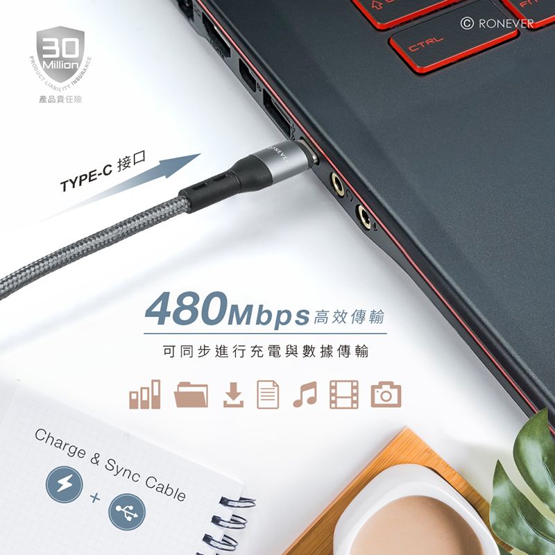 PRODUCT INSURANCE產品TYPE-C 接口CTRLRONEVER480Mbps 高效傳輸可同步進行充電與數據傳輸Charge & Sync Cable4