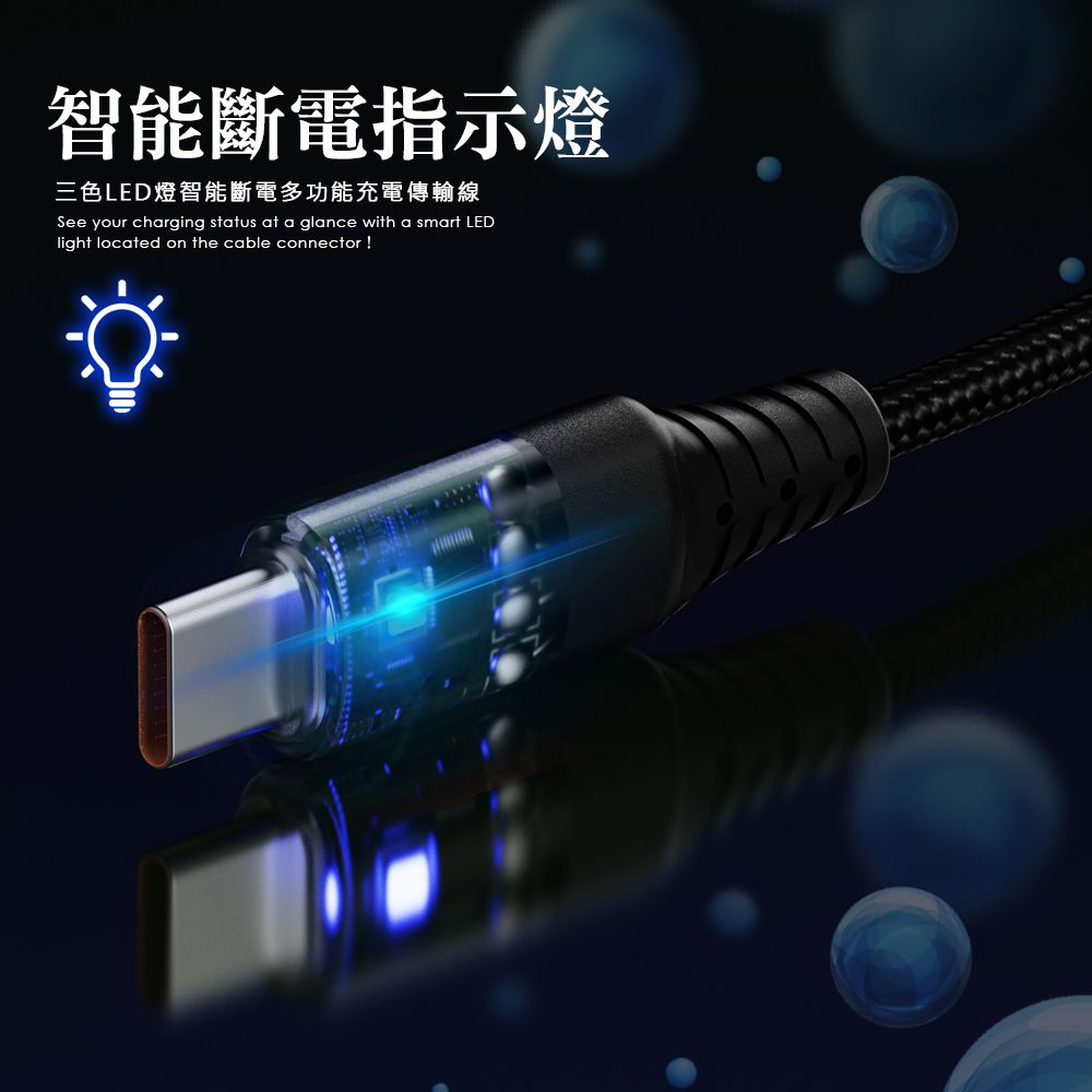 PICKOGEN 【 皮克全】二合一 USB-C/USB-A TO Type-C PD 充電線傳輸線快充線編織線 閃速 1.8M 黑色