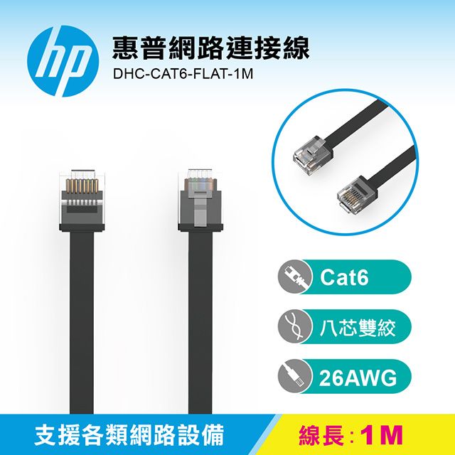 HP 惠普   網路連接線 DHC-CAT6-FLAT-1M支持最高1Gbps的傳輸速度