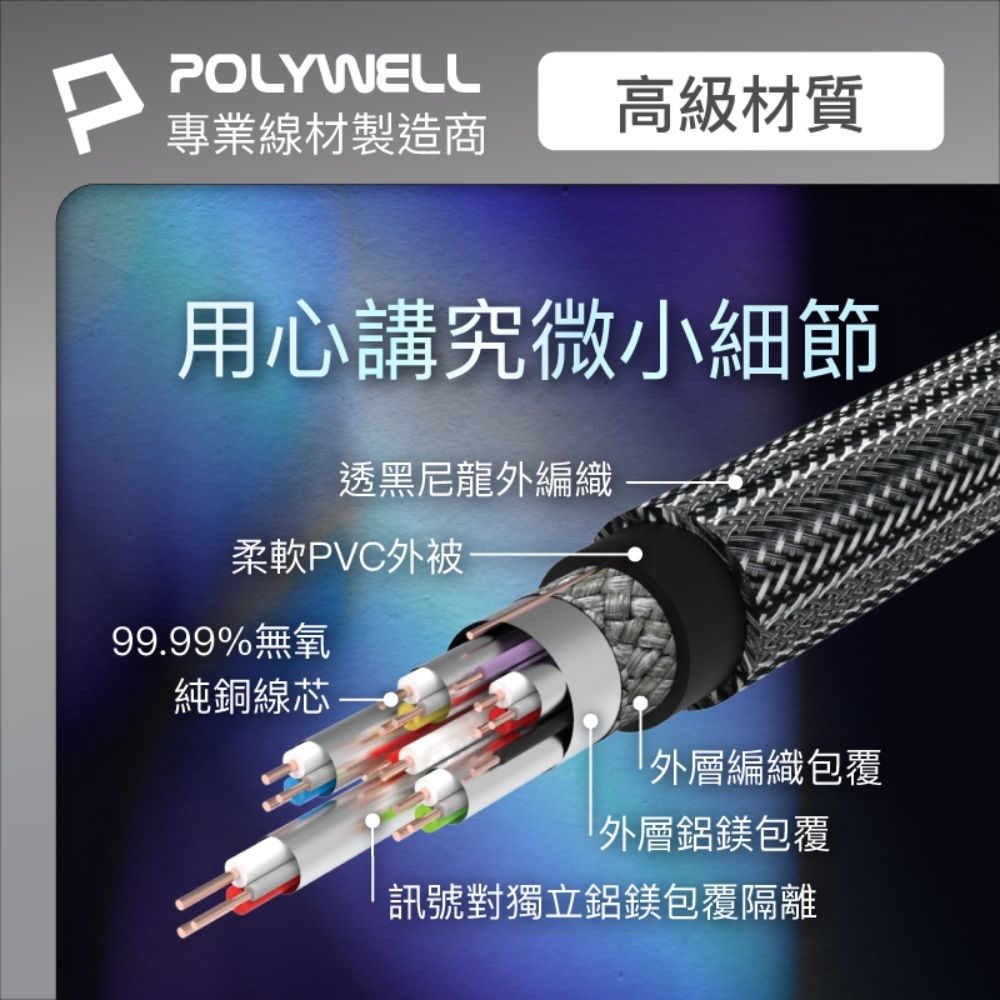 POLYWELL 寶利威爾 HDMI 8K 2.1認證線 /藍色 /1M