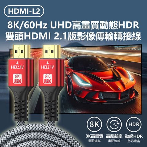 HDMI-L2 8K/60Hz UHD高畫質動態HDR雙頭HDMI 1m