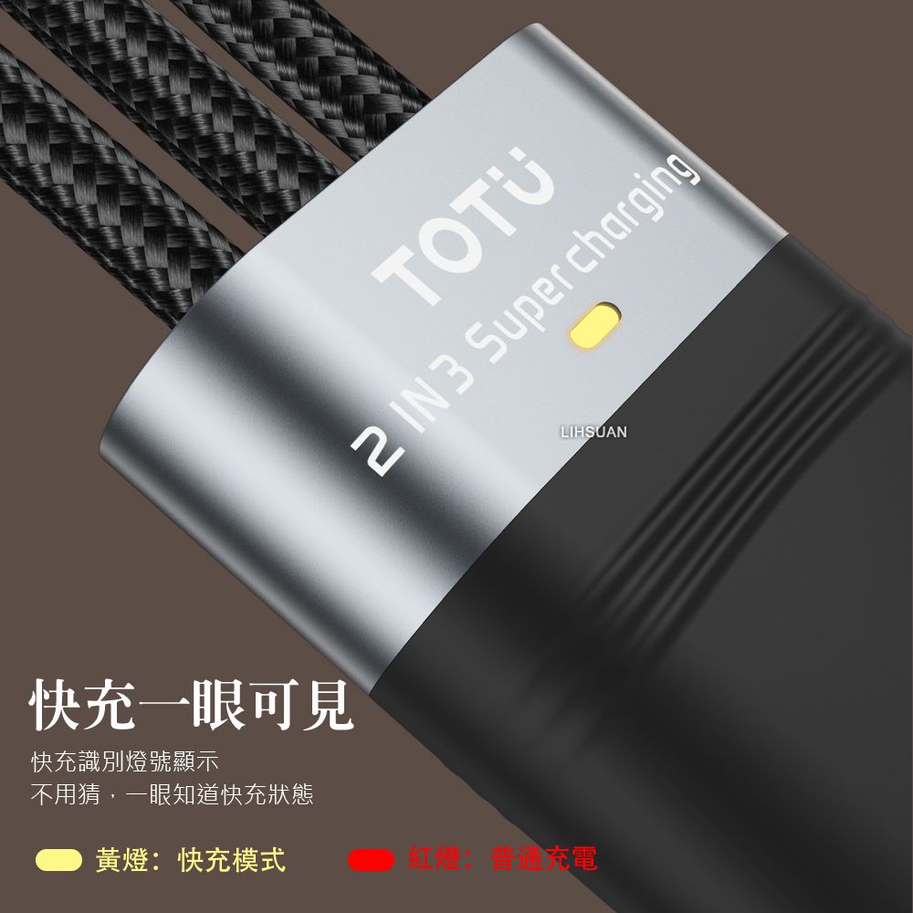 TOTU 二分三 PD/Lightning/TypeC/安卓MicroUSB/iPhone充電傳輸快充線 100W 極速 1.2M