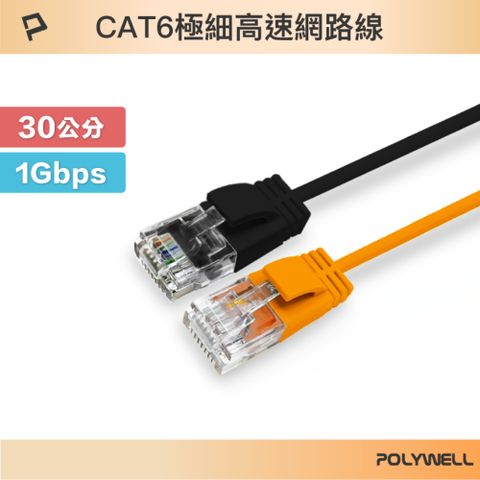 POLYWELL 寶利威爾 CAT6 極細高速網路線 /30公分 /黑色/橘色