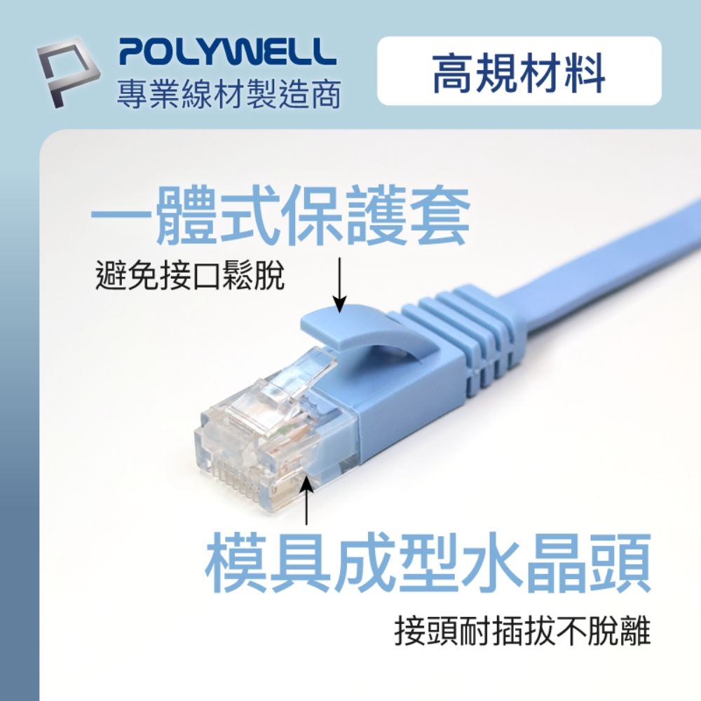 POLYWELL 寶利威爾 CAT6 高速網路傳輸扁線 /0.5M