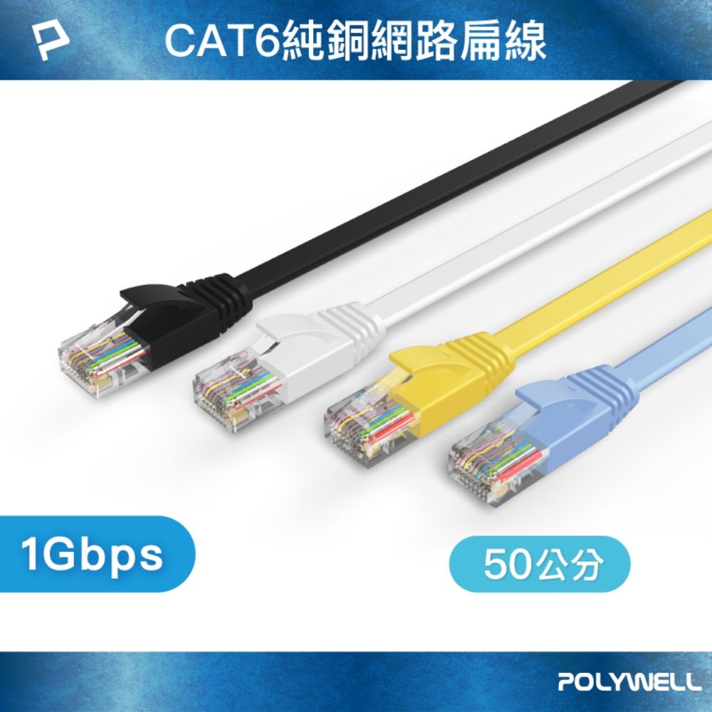 POLYWELL 寶利威爾 CAT6 高速網路傳輸扁線 /0.5M