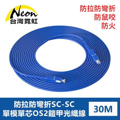防鼠咬防拉防彎折防火SC-SC單模單芯OS2鎧甲光纖線30米